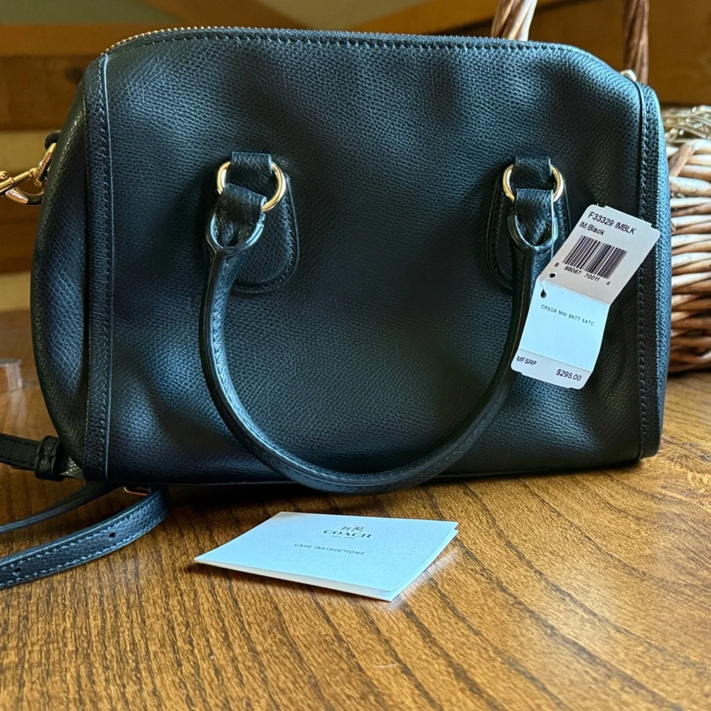 Coach Black crossgrain Leather Mini Bennett Satchel Crossbody Bag NWT - Picture 2 of 6